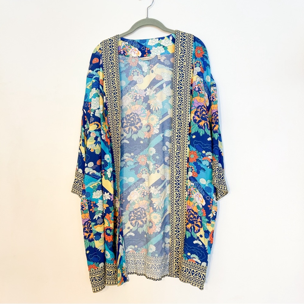 Soft surroundings kimono duster topper jacket floral print blue paisley boho - Picture 2 of 6